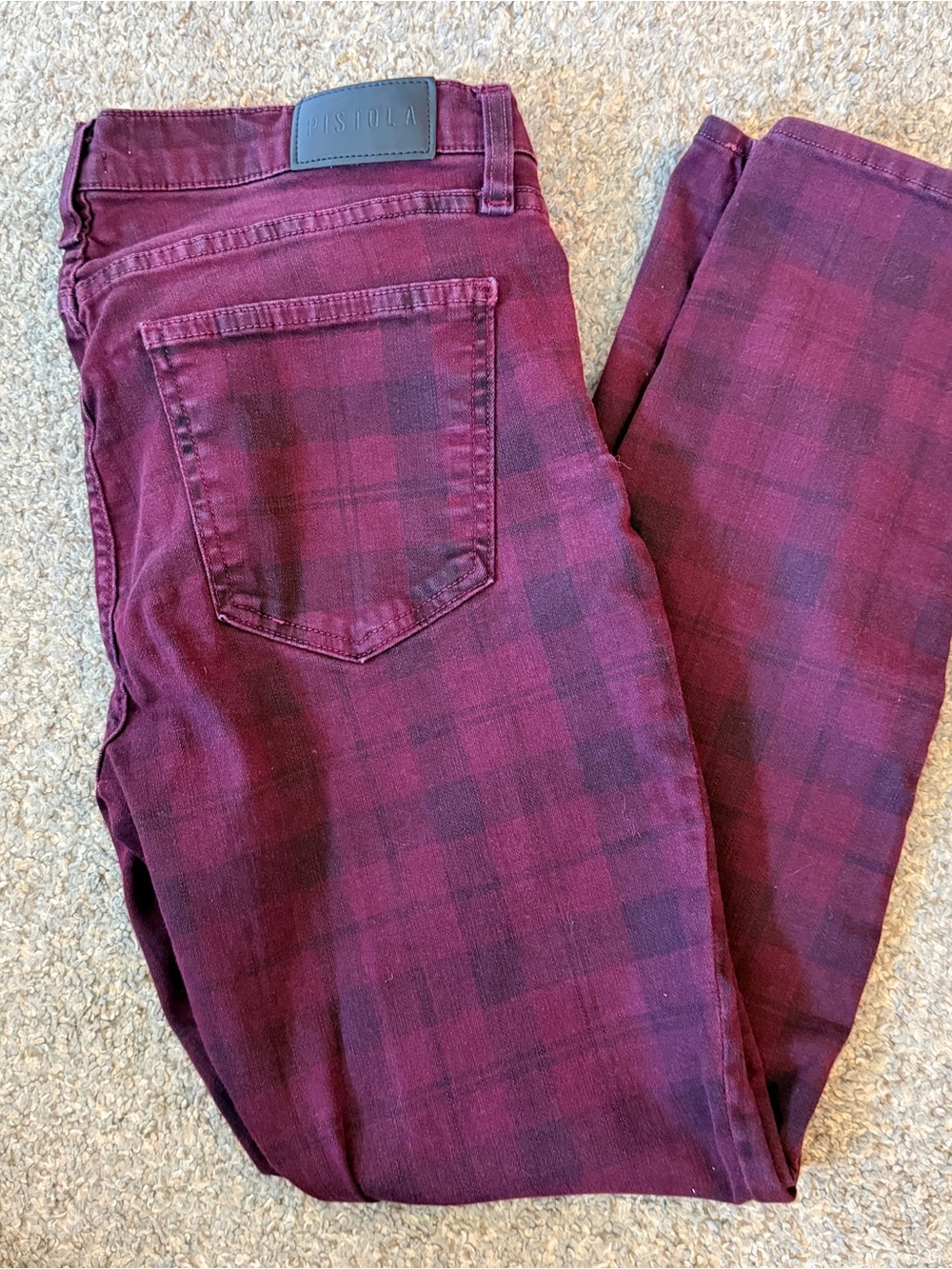 Pistola Bolton Plaid Mid Rise Skinny Jeans Size 28 Red and Black Plaid